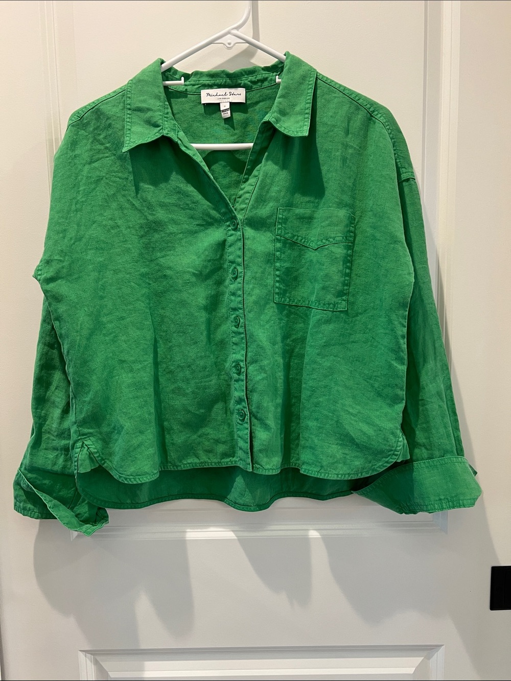 Michael Stars Emerald Green 100% Linen Relaxed Button-Down. Size small.